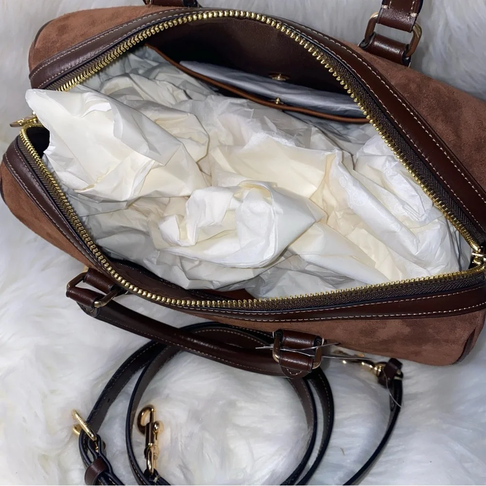 Coach 🤎 Large rowan satchel Suede New purse - Picture 7 of 14